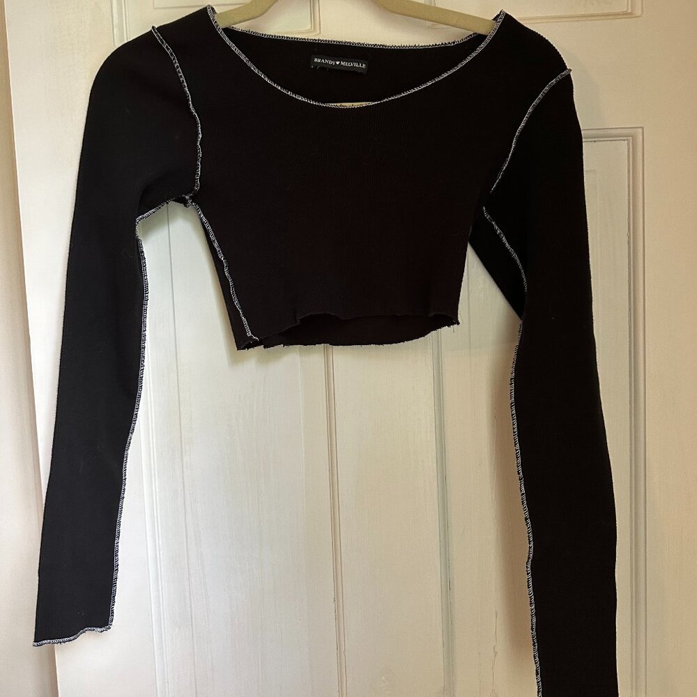 brandy melville inside out stitching black long sleeves top